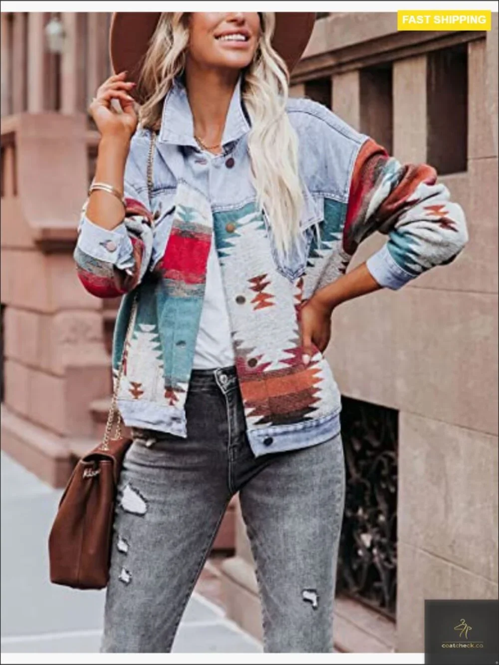 Vintage Aztec Print Shacket Button Down Long Sleeve Woolen Jacket Coat Oversized